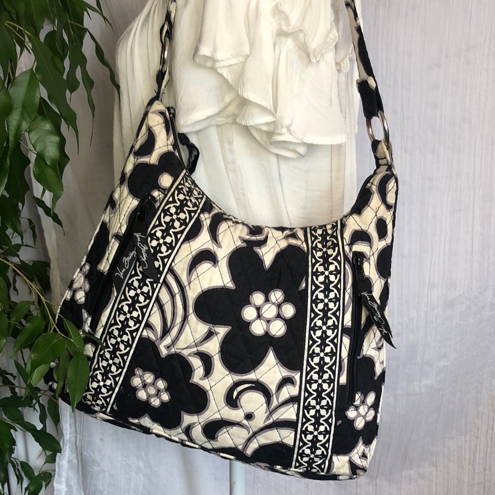 VERA BRADLEY Night & Day satchel shoulder bag purse black & white floral